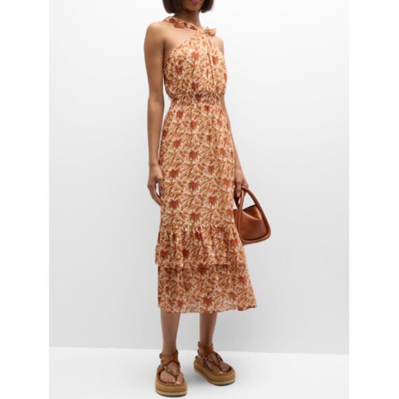 Paige Dress Size XL Fall White Cinnabar Florencia Palm Print Halter Midi - Picture 10 of 10